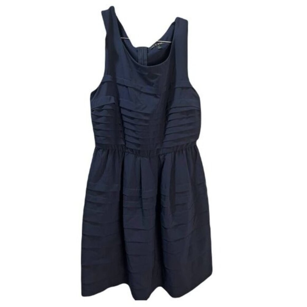 Pleated‎ Navy Sleeveless Fit & Flare Dress Womens Size S